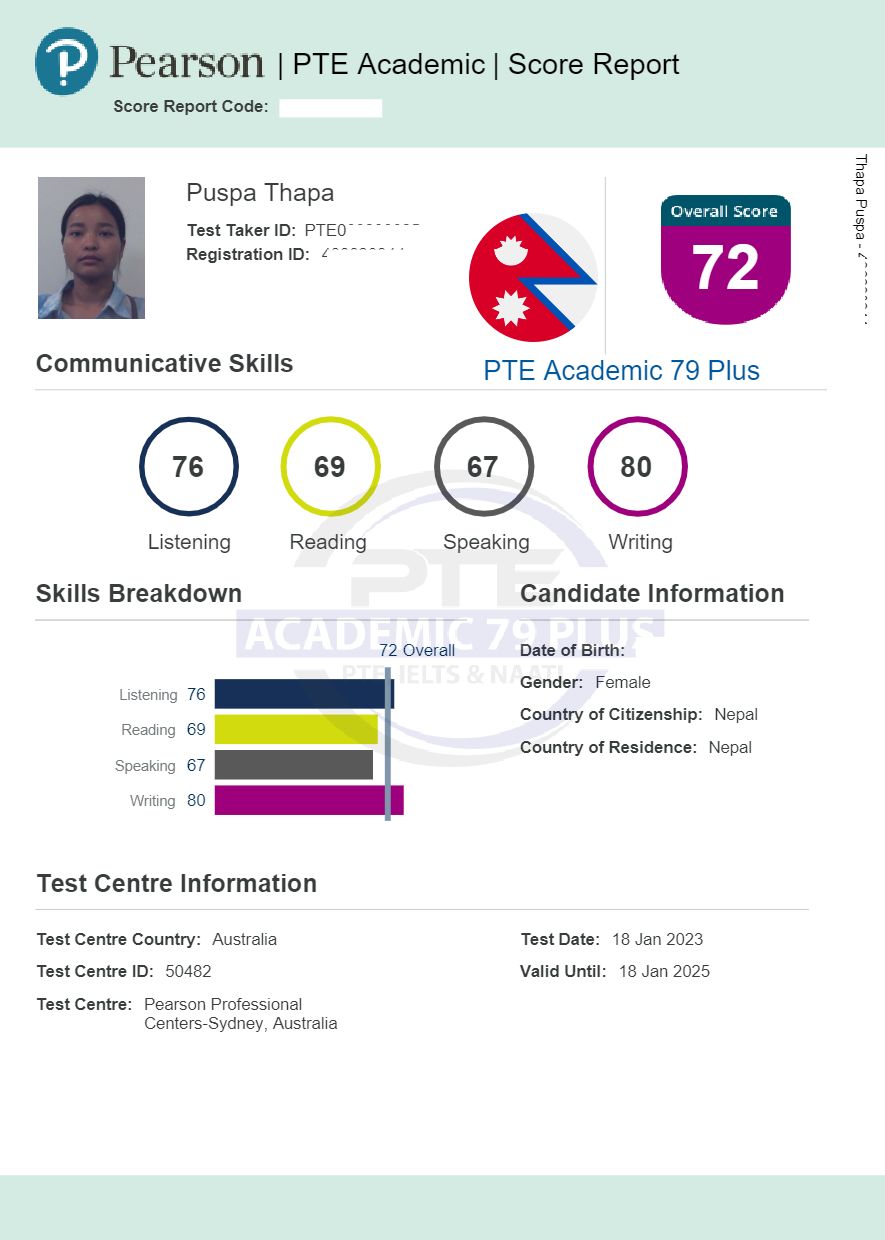 💥Congratulations to our student Puspa for achieving her target score of 65 for Nursing Registration