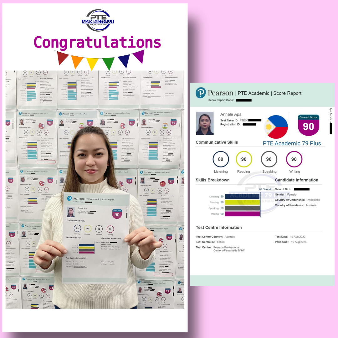 PTE student Annale score 90 testimonial