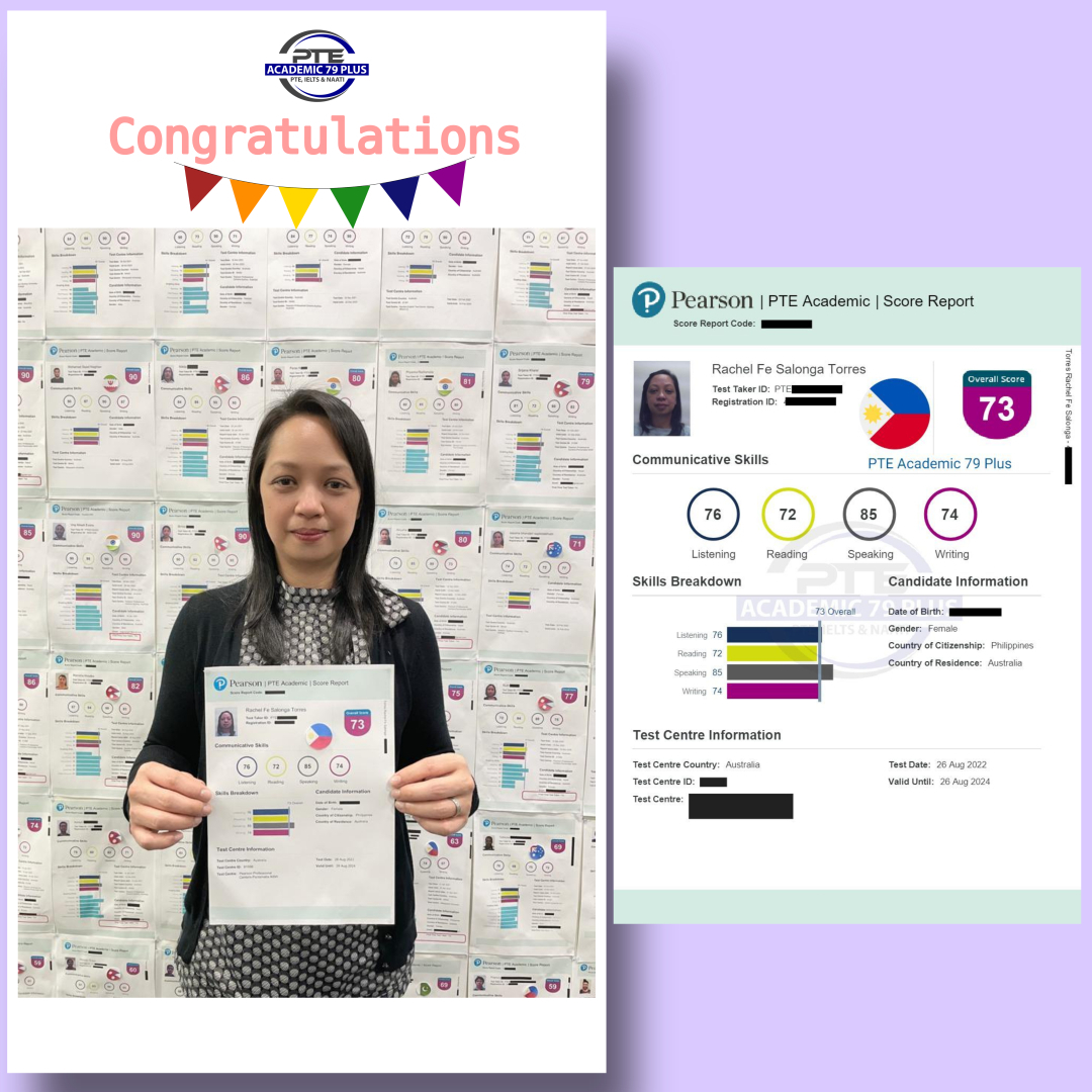 PTE student Rachel score 73 testimonial